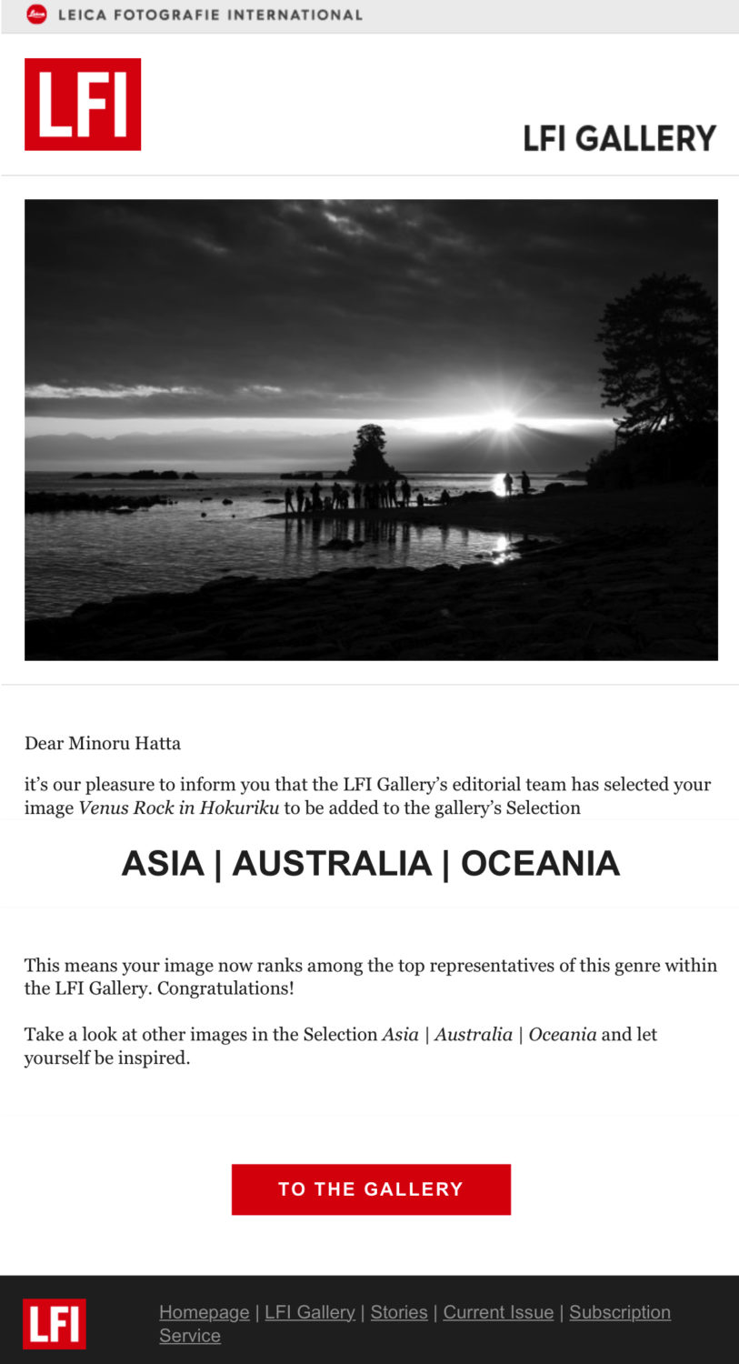 E-mail from editorial team of LFI Gallery